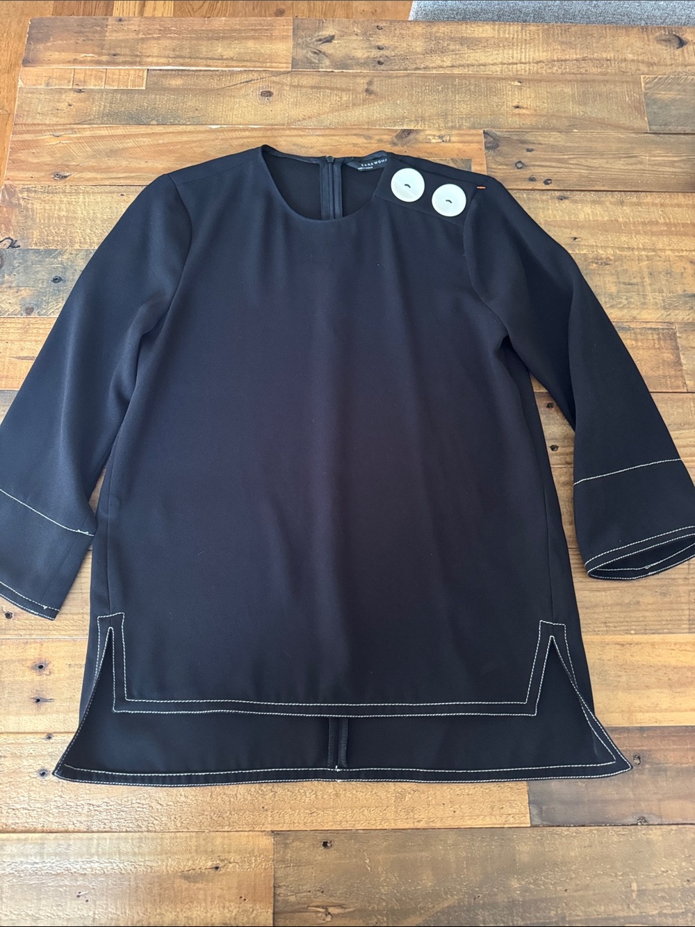 Zara Black Tunic with White Contrast Stitching and Shoulder Buttons